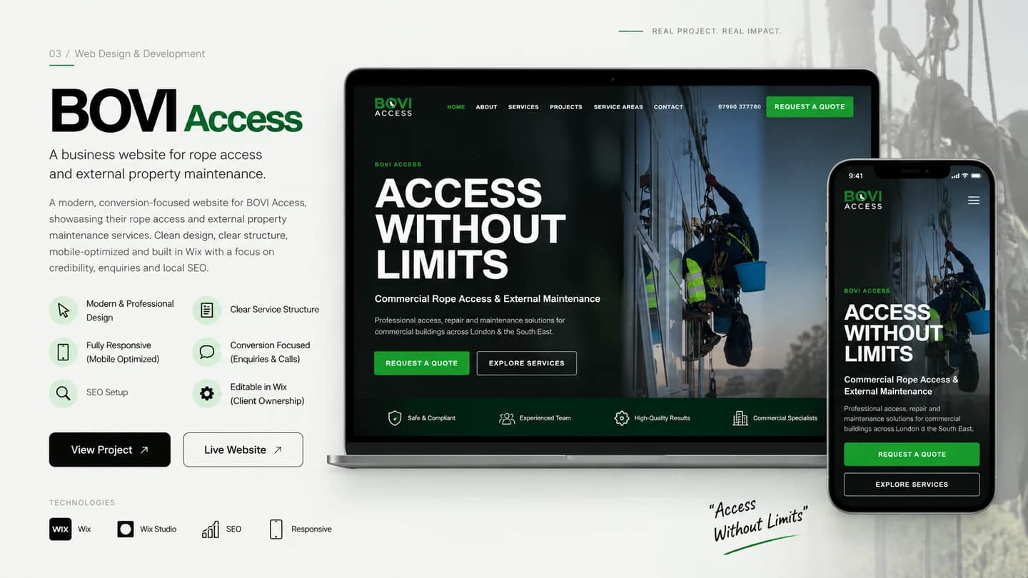 BOVI Access project cover showing the rope-access website on desktop and mobile.